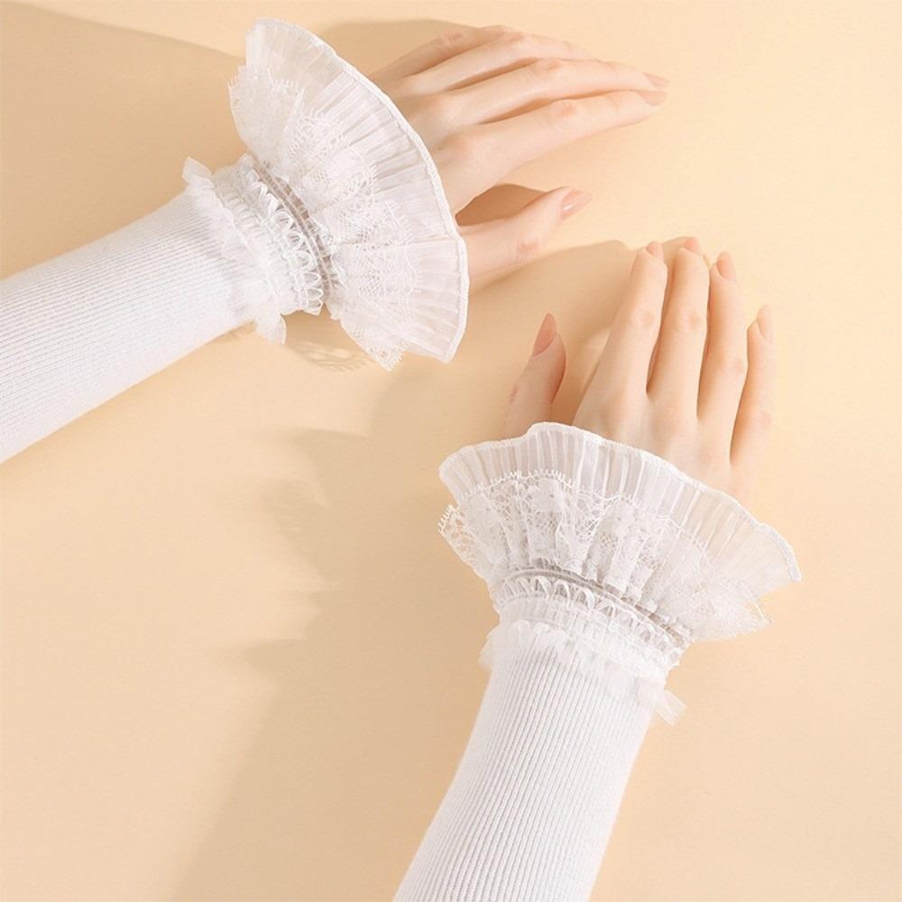 Lace Ruffles Lace Sleeves Knitted Lace Wrist Cuffs Vintage Arm Covers for Women