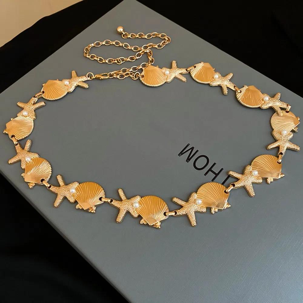 Zinc Zinc Alloy Pearl Shell Starfish Waist Chain Ornaments Starfish Beach Body Chain  Girls Couple Gift