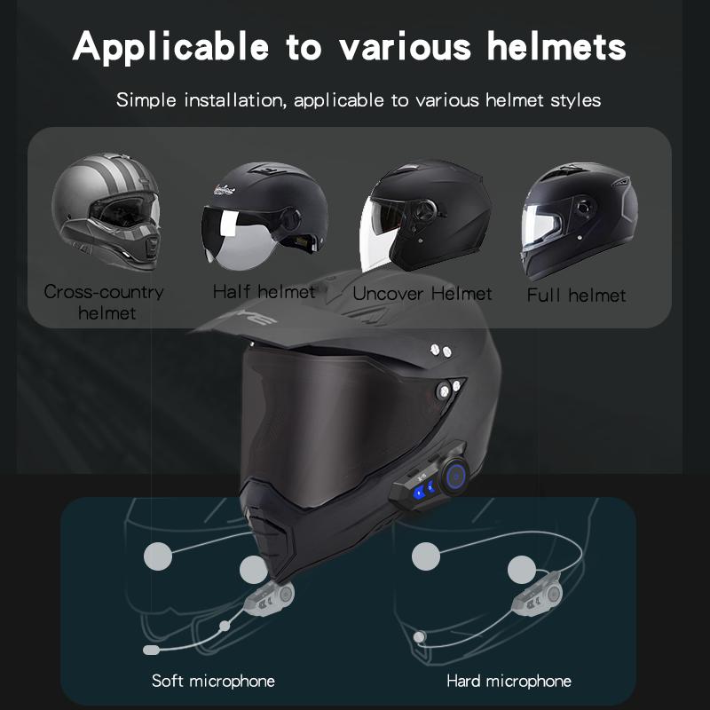 Motorcycle Helmet Headset Stereo BT 5.0 Bluetooth Wireless Helmet Headset Hands Free Call Music Motorbike Waterproof Headphone
