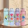 1PC Ocean Shell Starfish Scene 750ml Color Plastic Sports Water Bottle Leakproof Flip Straw Lid Suitable for Sports Office Home Use