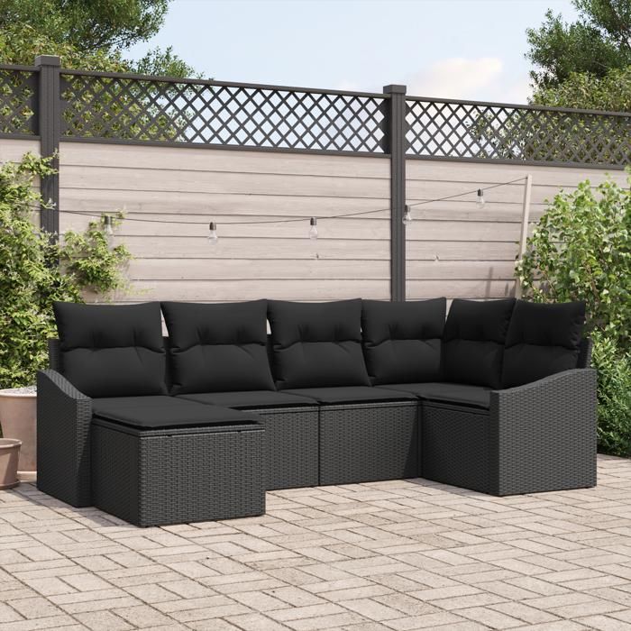 VidaXL Ensemble de salle à manger de jardin de 6 pièces avec coussins Noir Poly Rattan 3355462