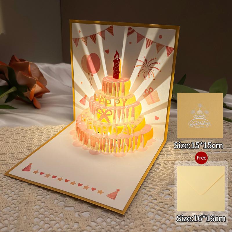 1/5Pcs Music Glowing Lighting Greeting Cards Birthday Blessing Postcard Handwritten Birthday Party Greeting Card