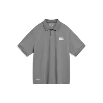 Li Ning CF Adventure Series Playful Wild Letter Patch Short Sleeve Polo Shirt Unisex Polo Shirts Lead-Gray APLT241-3