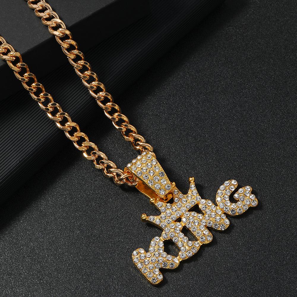 Exaggerated Rhinestone Patchwork English Letter Necklace - Trendy Hip Hop Cuban Chain for Men