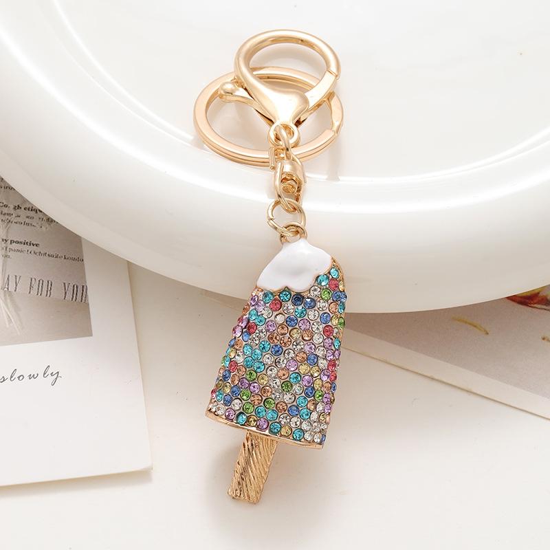 1PC Diamond Studded Ice Cream Pendant Car Keychain Pendant Metal Cute Women's Bag Pendant Keychain Souvenir