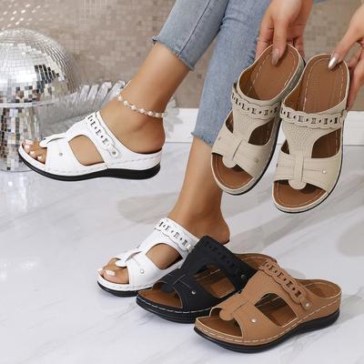 Große Größe 2025 Sommer Außenhandel neue Keilabsatz Damen Hausschuhe Ein-Wort offen Zehen Fischmaul Sandalen Damen Schuhe Spot
