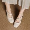 Krazing Pot Sheep Skin Spring Summer Size 41 Chunky Heels Women Square Toe Mary Janes