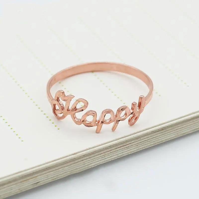 585 Purple Gold Color Gold Letter Ring Simple Ins Temperament Opening Design Rose Gold Plated Ring Jewelry