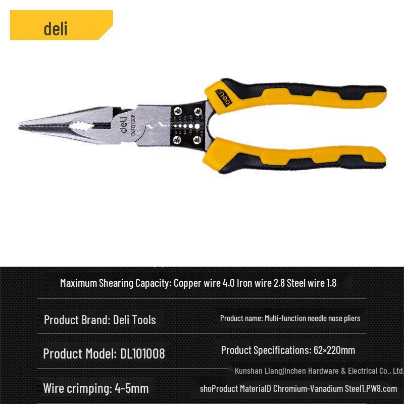 Deli Tools 9 Multifunctional Electrician Wire Stripping Pliers with Pointed Jaws DL101008