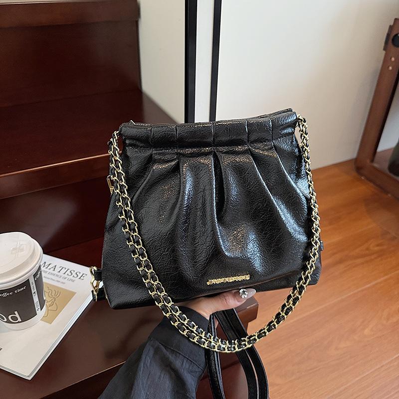 

Сумка-ведро летняя большой вместимости высококлассная ретро цепочка на плечо модный дизайн женская сумка чёрный