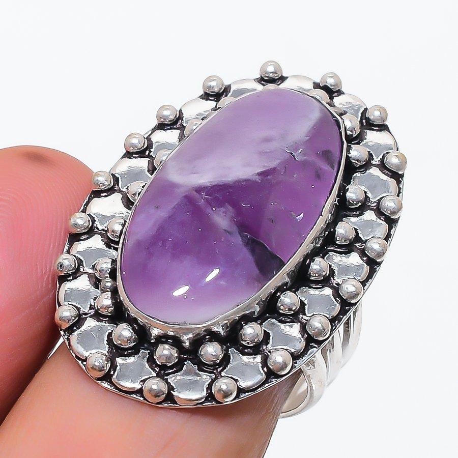 Natural Sage Amethyst Gemstone 925 Sterling Silver Jewelry Ring Size 8.5 Q7E72