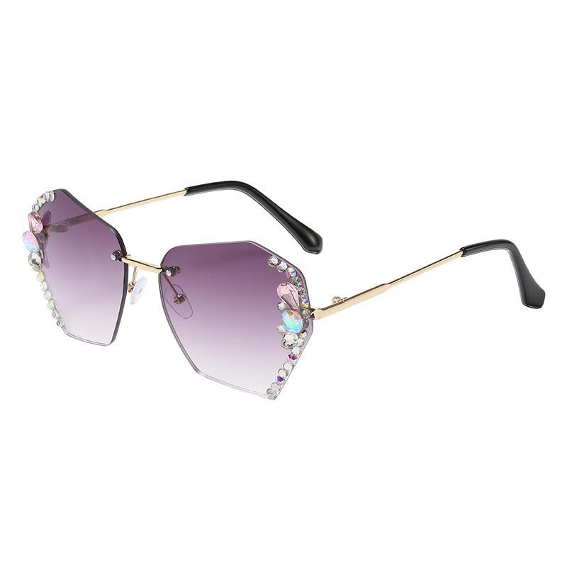 Mx-8852 Uv400 Resin Lens Sunglasses Women Diamond Edge Candy Color Lens Metal Frame StyleF