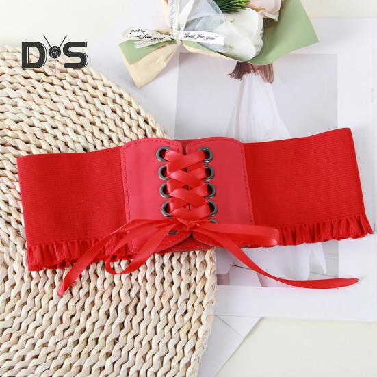 Corset Waist Belt for Women Lace Up Tied Waspie Elastic Wide Belt for Dresses Halloween Pirate Costume Accessory