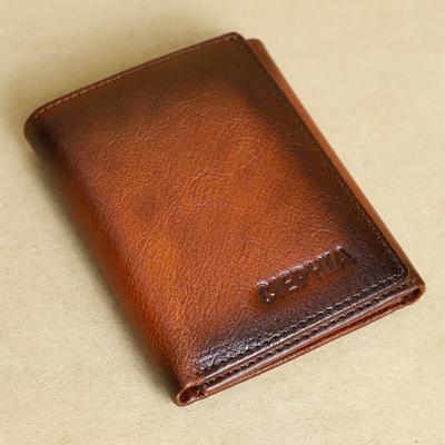 Echtes Leder Geldbörse für Herren RFID-Blockierung Vintage Schlank Kurz Bifold Geldbörsen mit Ausweisfach