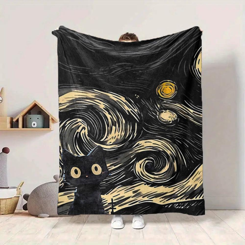 1pc Black Cat Blanket Warm, Cozy, And Soft, Suitable for Sofas, Beds, Cars, And Office Use.Perfect for Camping And Travel, Making It a Great Gift for