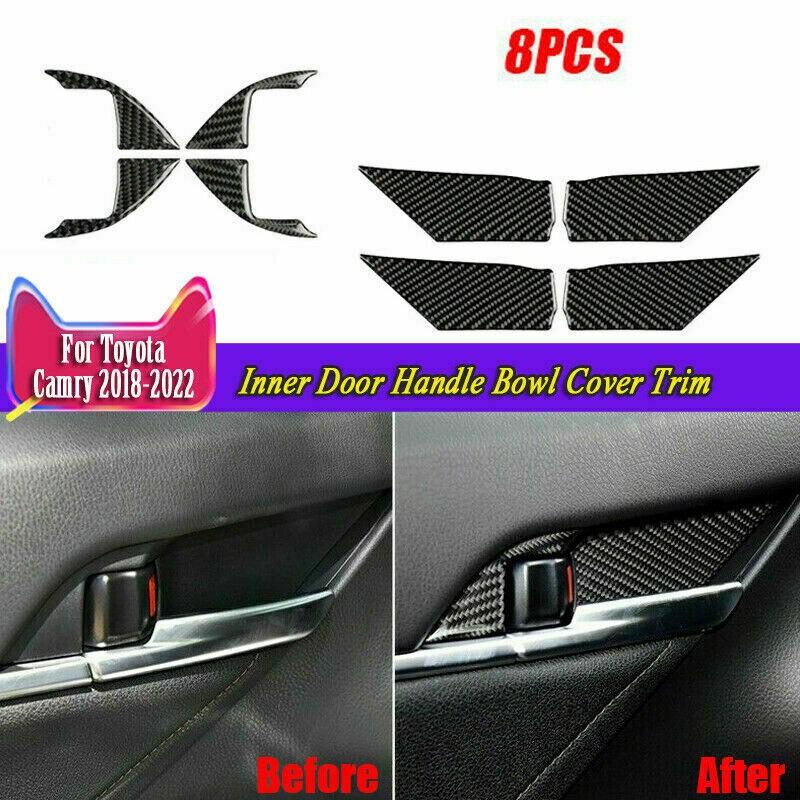 Real Carbon Fiber Inner Door Handle Bowl Cover Trims For Toyota Camry 2018-2023