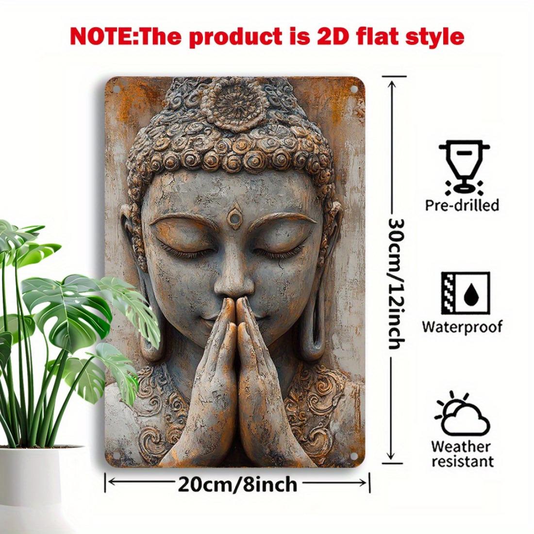 

Винтажная алюминиевая настенная табличка с золотым листом Будды, Ретро металлический декор для дома и сада, Легкая установка, Идеально подходит для декора комнаты белый