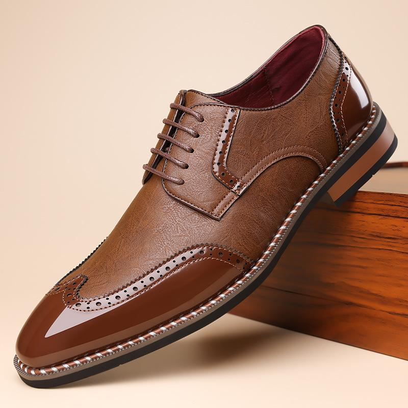 Designer Fashion New Men's Pointed Mixed Color Patchwork Lace Up Wedding Oxford Shoes Male Formal Dress Footwear Zapatos Hombre
