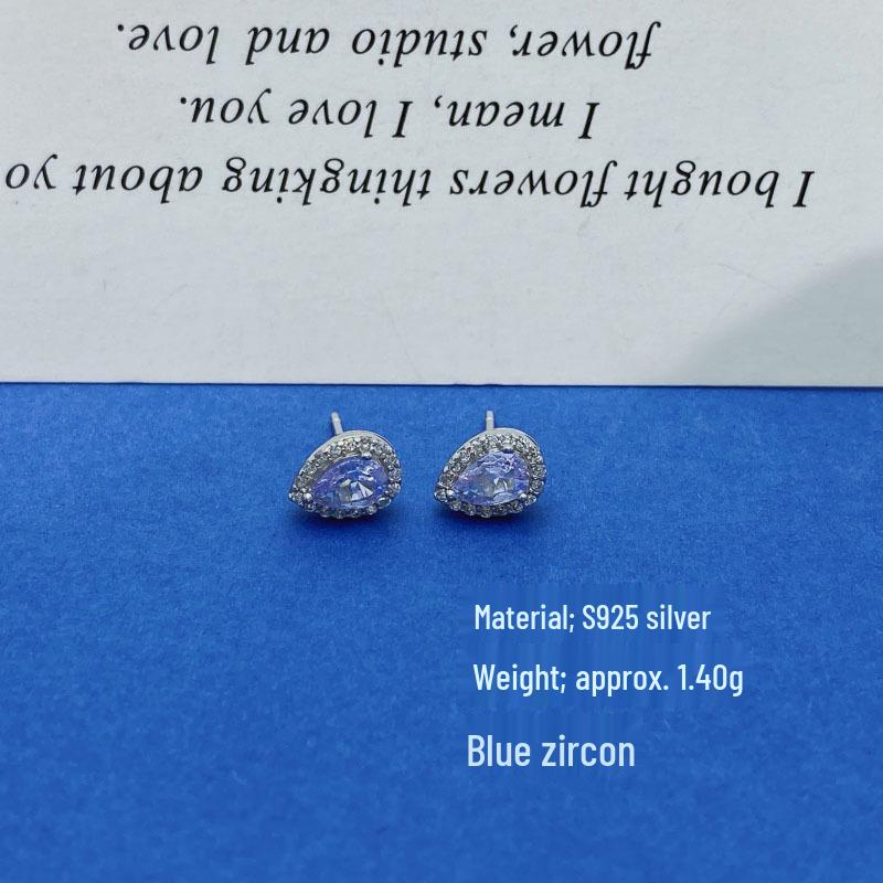 S925 Sterling Silver Water Drop Zirconia Stud Earrings for Women - Fashionable European & American Light Luxury Design with Inlaid Zirconia 925 Sterling Silver