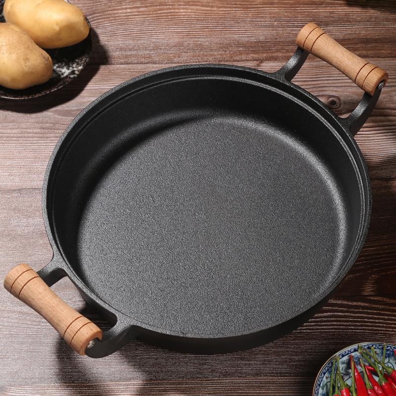 Cast iron pan Thickened binaural pan  pancake pan Raw iron pan Non-stick pancake pan Frying pan