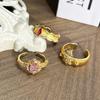 Retro Brushed Flower Pink Diamond Open Ring, Women Stacked Wearing New Chinese Niche Noble High Sense Light Luxury Ring Tide
