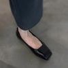 Sheepskin version black retro thin leather comfortable commuting flat shoes women's minimalist square head one pedal small single shoes