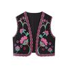 Frauen Vintage Floral Gestickte Offene Taille Mantel Damen Nationalen Stil Weste Jacke Outfits Casual Urlaub Crop Top