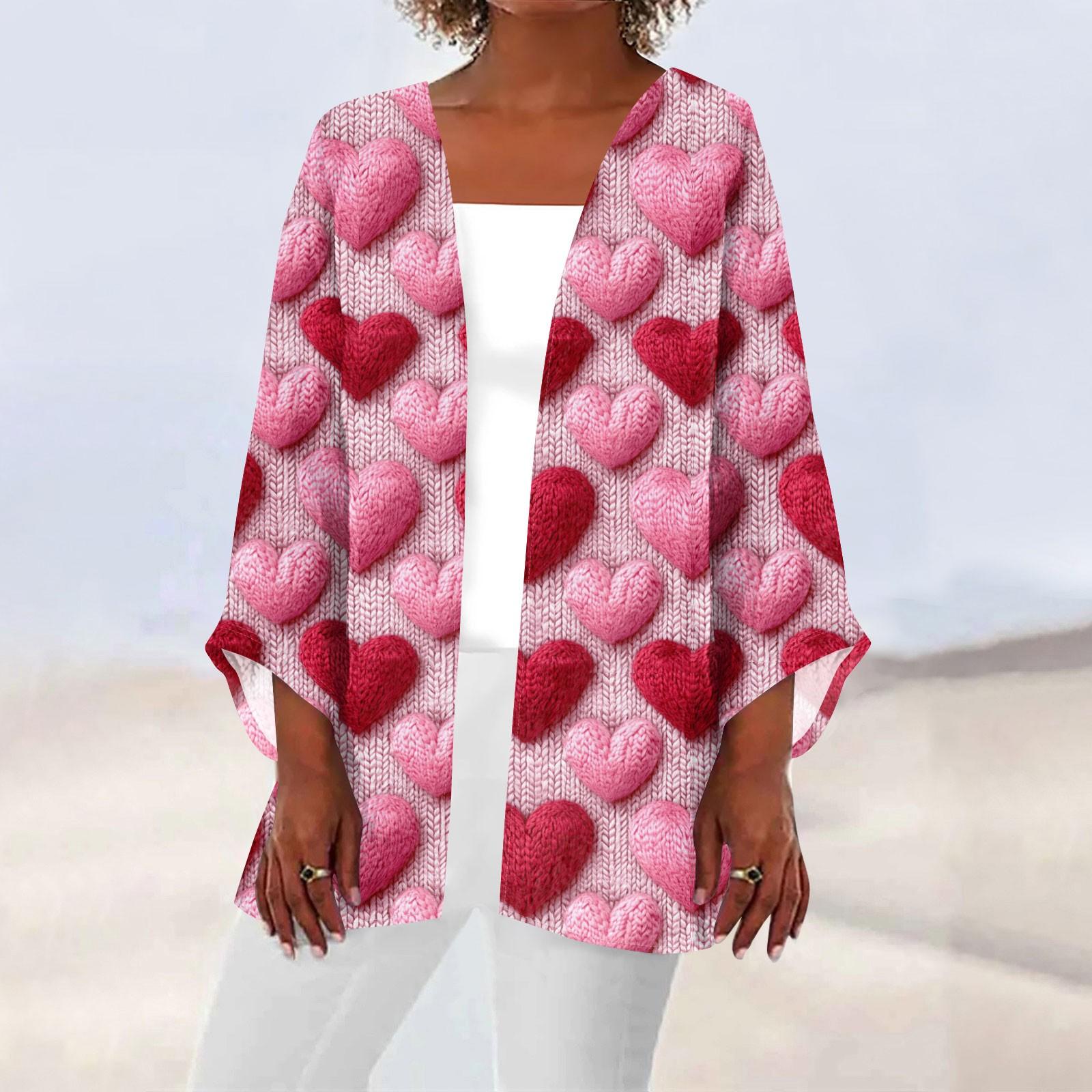 

Женская повседневная и модная легкая куртка средней длины с принтом ко Дню святого Валентина, кардиган XL киноварь