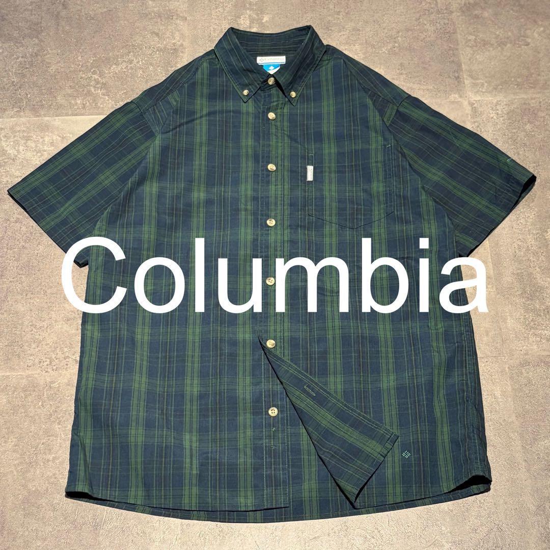 Used [Columbia] Short sleeve check shirt button down XL green green poly cotton