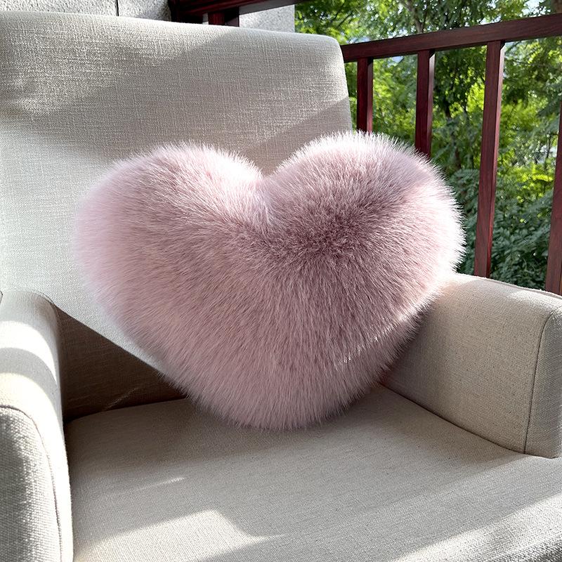Heart-Shaped Faux Fur Throw Pillow - Plush Sofa Cushion, Cute Gift for Girlfriend, Living Room Decor