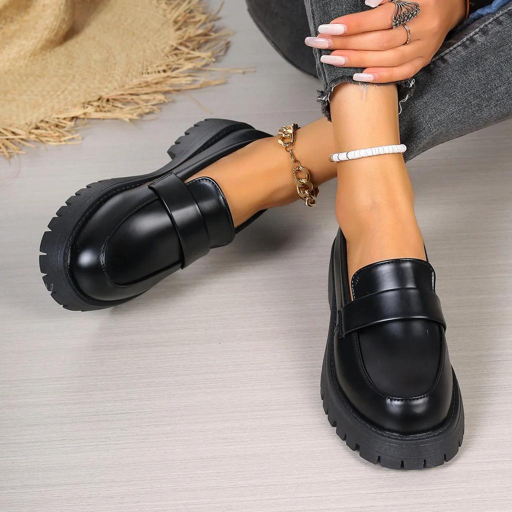 Fashion British Style Platform Loafers Women 2025 Plus Size Round Toe Single Shoes Woman Thick Bottom Pu Leather Oxfords Zapatos Mujer