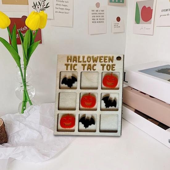 Halloween Wooden Board Game Rustic Halloween Party Tabletop Game with Pumpkins Bats Cats Ghosts for Adults Kids Party Favors