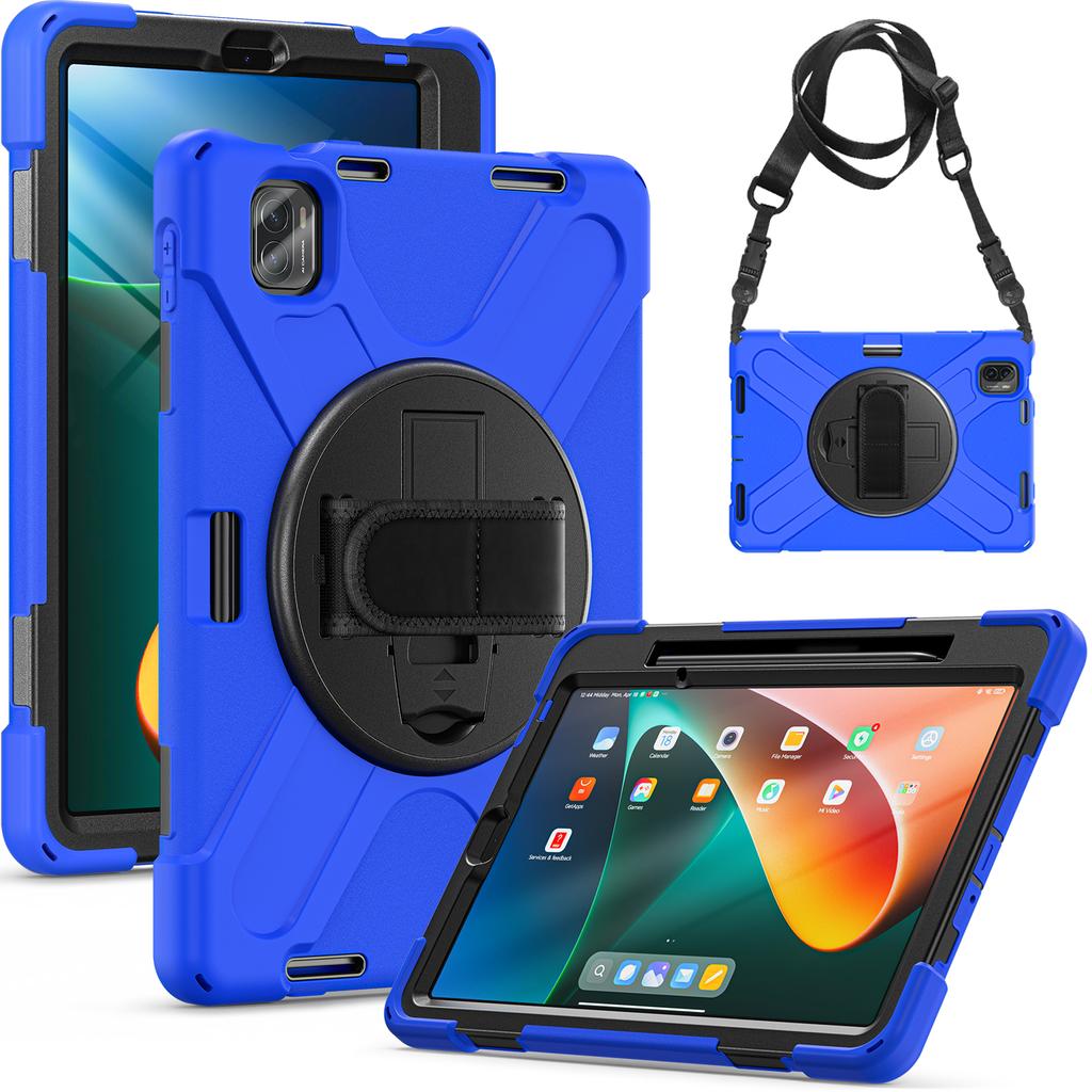 For Xiaomi Pad 5 Case Hand Strap Kickstand PC+Silicone Tablet Cover with Shoulder Strap