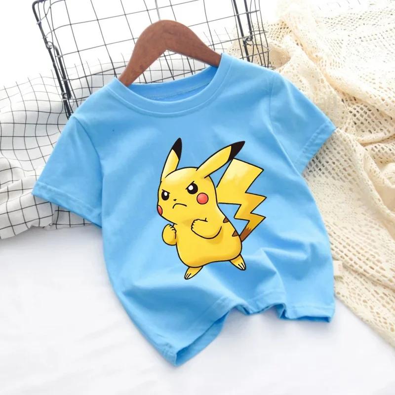 Pokemon Pikachu Cartoon Boys Girls T-shirt Short-sleeved Cotton O-neck T-shirt Casual Clothes Oversized Kids/Adult Tops