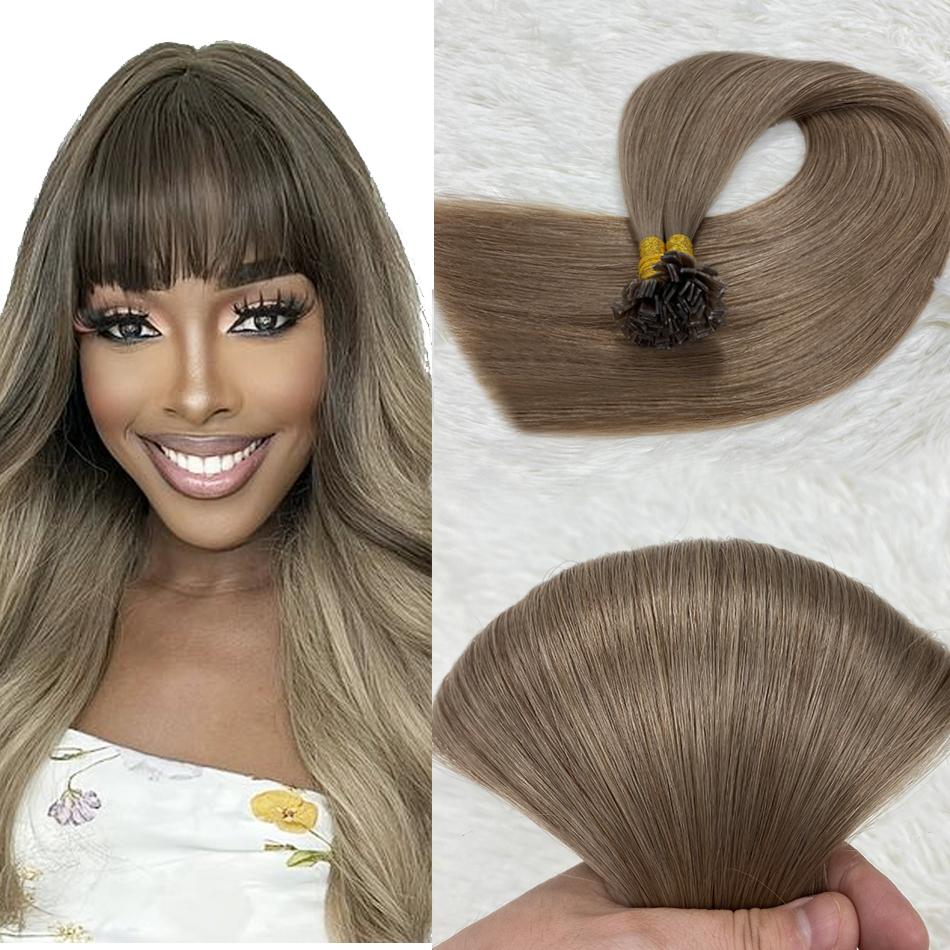 100 Percent Human Hair Flat Tip Extensions Straight Keratin Capsule Hairpieces