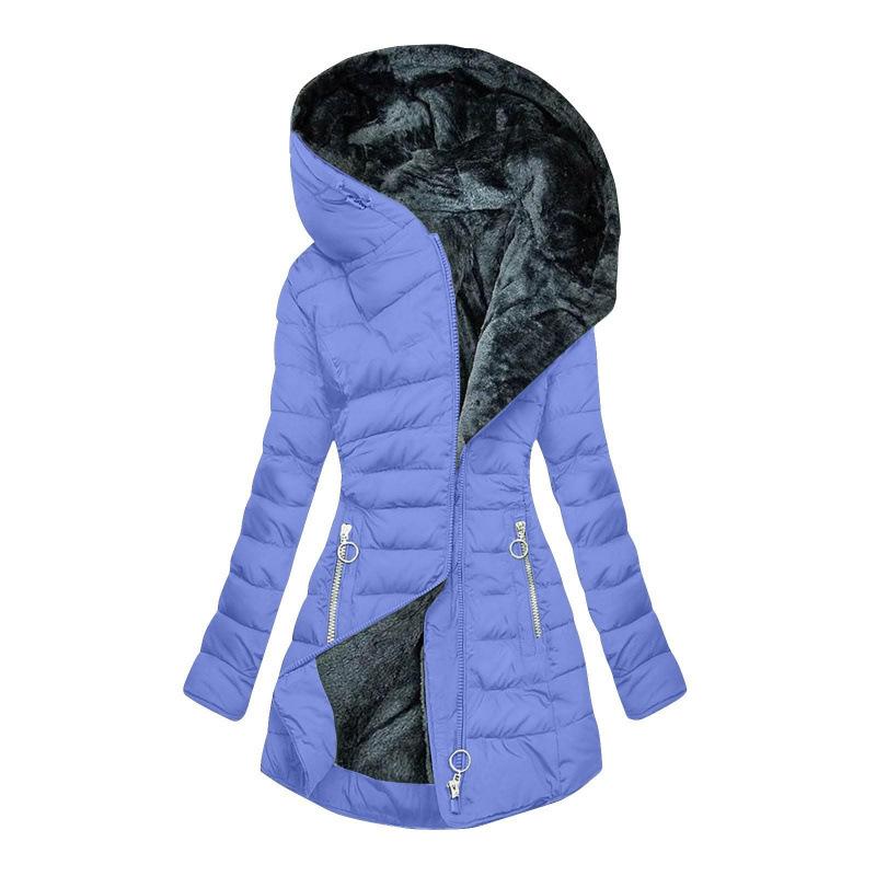 European and American winter, fur collar zipper long sleeve slim fit and warm hooded, coat coat cotton coat women