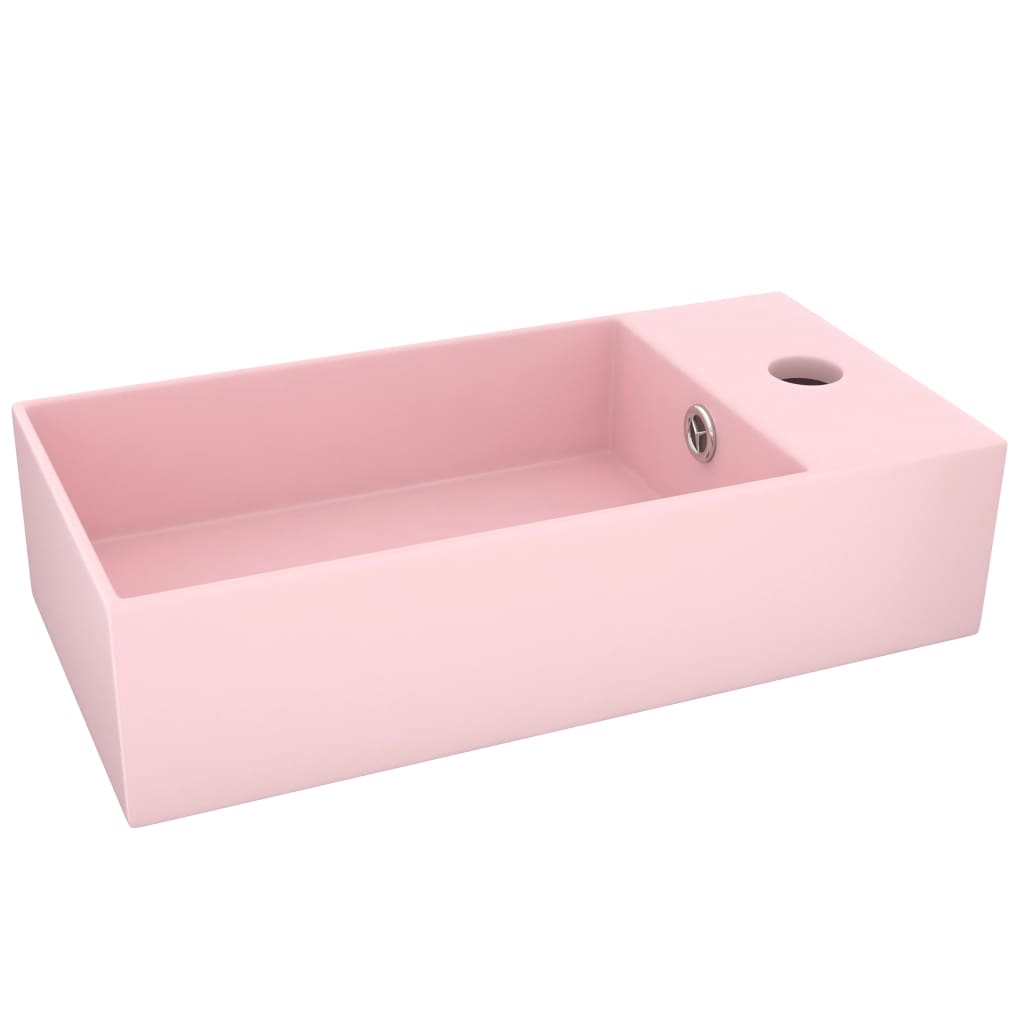 Bathroom Wash Basin with Overflow Matte Pink Ceramic
