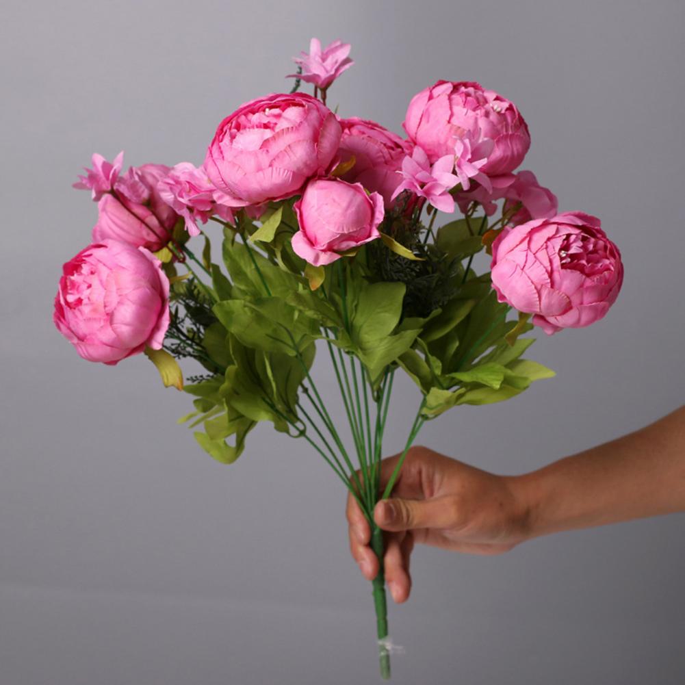 Bouquet di Peonie Artificiali Rosa Cipria in Seta, 13 Teste di Peonie Artificiali, Artigianato Artistico Fai da Te, Decorazione per Matrimonio e Casa