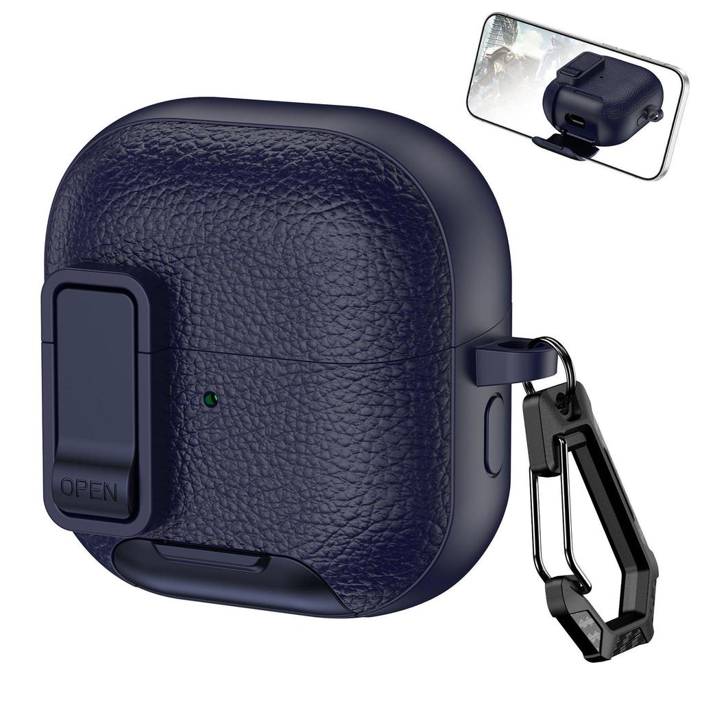 Leather Texture Protective Case with Stand for Huawei Freebuds Clip2 Bluetooth Earbuds
