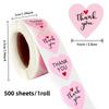 500 Sheets/roll 1 Inch Pink Love Thank You Stickers, Heart Stickers, Flower Stickers, Envelope Seal Stickers, Thank You Stickers