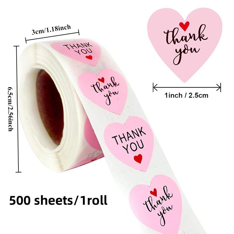 500 Sheets/roll 1 Inch Pink Love Thank You Stickers, Heart Stickers, Flower Stickers, Envelope Seal Stickers, Thank You Stickers