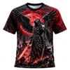New Men's Halloween Crew-Neck Short-Sleeve T-Shirt Grim Reaper Scythe and Skeleton Print Crew-Neck Short-Sleeve Men's Top