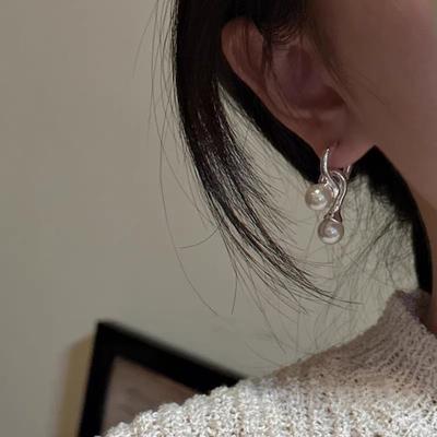 Knotted Square Round Pearl Earrings Simple Retro Design Women's Fashion Match Birthday Party Gift Ear Jewelry
