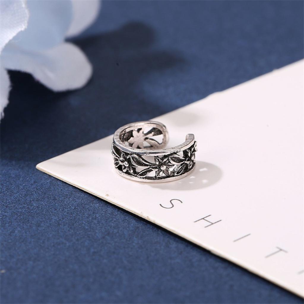 Vintage Floral Carved Open Cuff Ear Clip Retro Hollow Flower Pattern Non Pierced Ear Cuff for Women