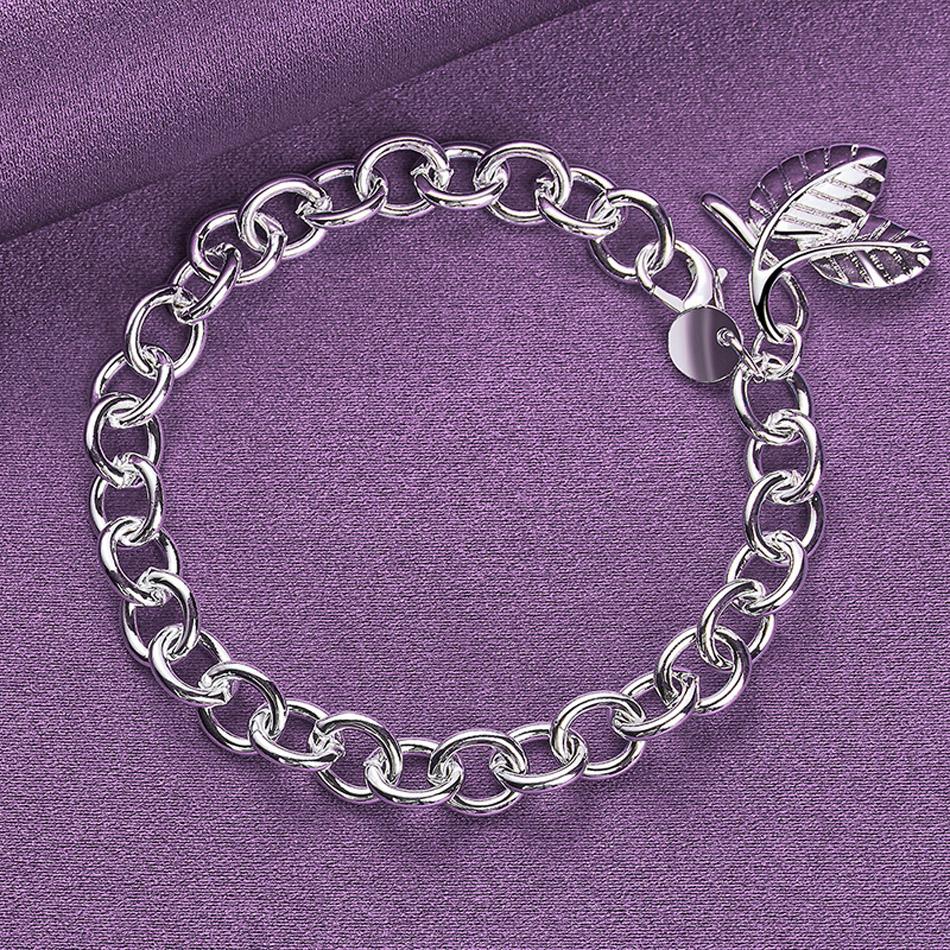 

Браслет-подвеска CHSHINE из стерлингового серебра 925 пробы с листьями для женщин и девушек, модные ювелирные изделия с подвесками 20CM 8inches