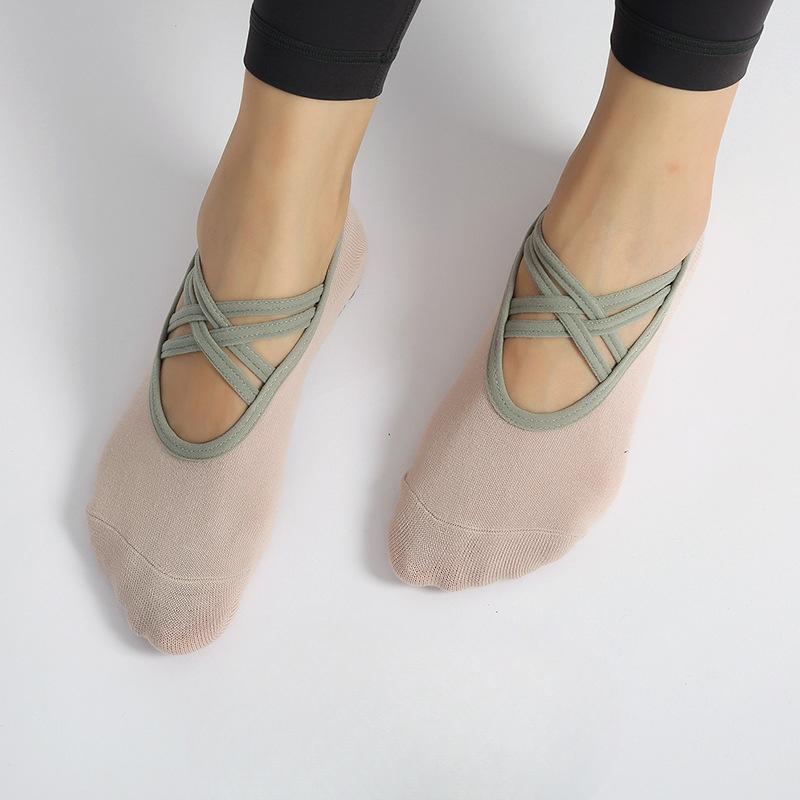 

Женские носки для йоги, фитнеса, танцев, пилатеса, профессиональные, с двойными перекрестными резинками, противоскользящим силиконом, для занятий в помещении 1 pair розовый