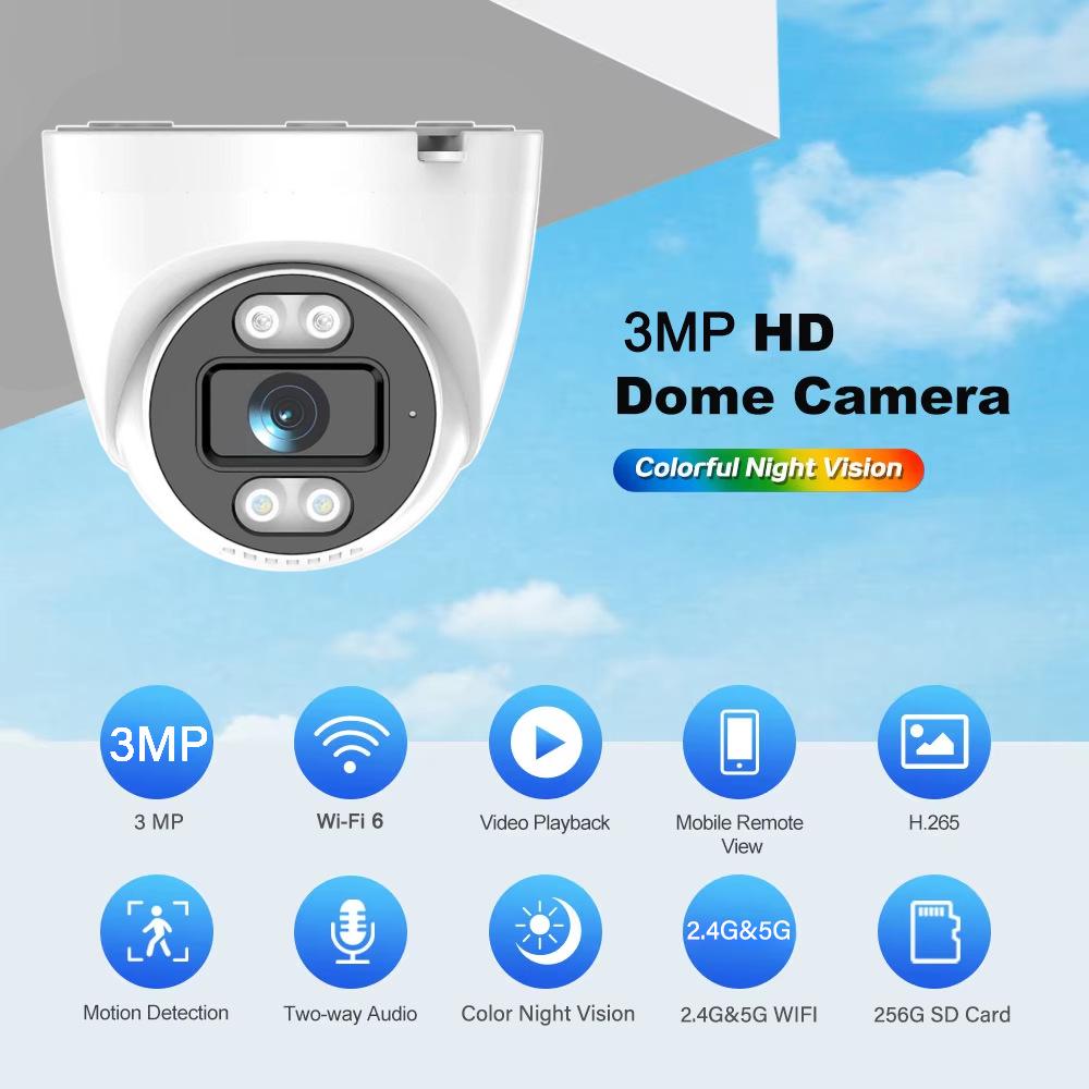 Dual-Light WiFi Wireless Dome Camera with HD Wide-Angle for Indoor Surveillance