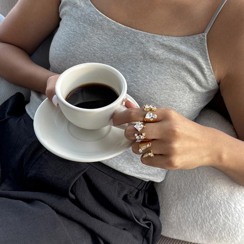 Geometric Zircon Open Rings For Women Gold Pvd Plated Stainless Steel Rings Jewelry Rhinestone Crystal Ring Shiny Zircon