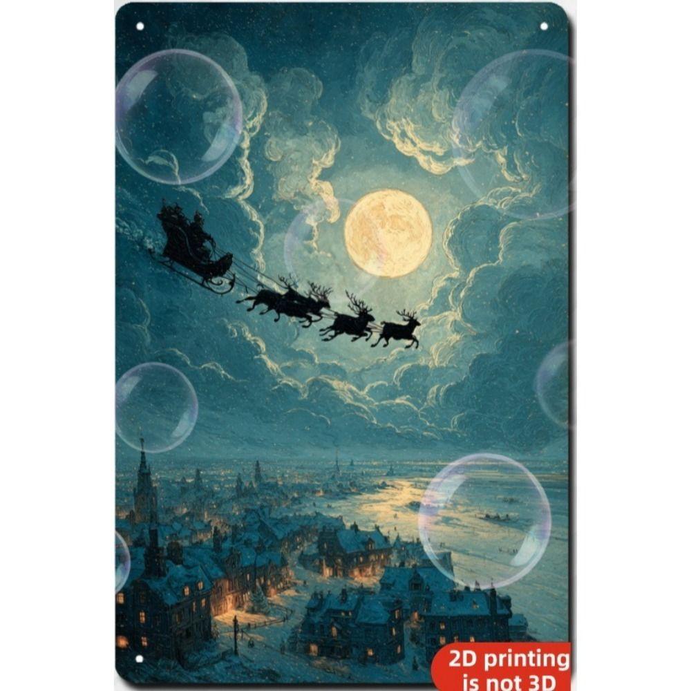 Рождественское металлическое настенное украшение Праздничная сцена с девочками и снеговиками 20x30см