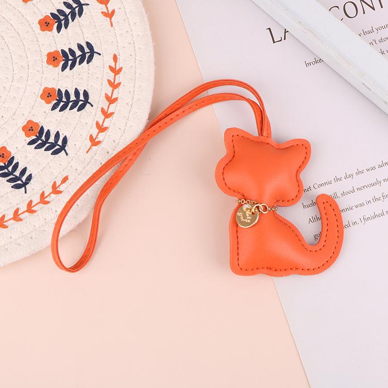 Pu Leather Cat Pendant Keychain Cute Animal Keyring Women Bag Charm Handbag Hanging Decoration For Girl Gifts
